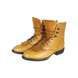 ARIAT Women's VTG 90's Cobalt US6B Tan Leather Lacer Western Ankle Booties Boots